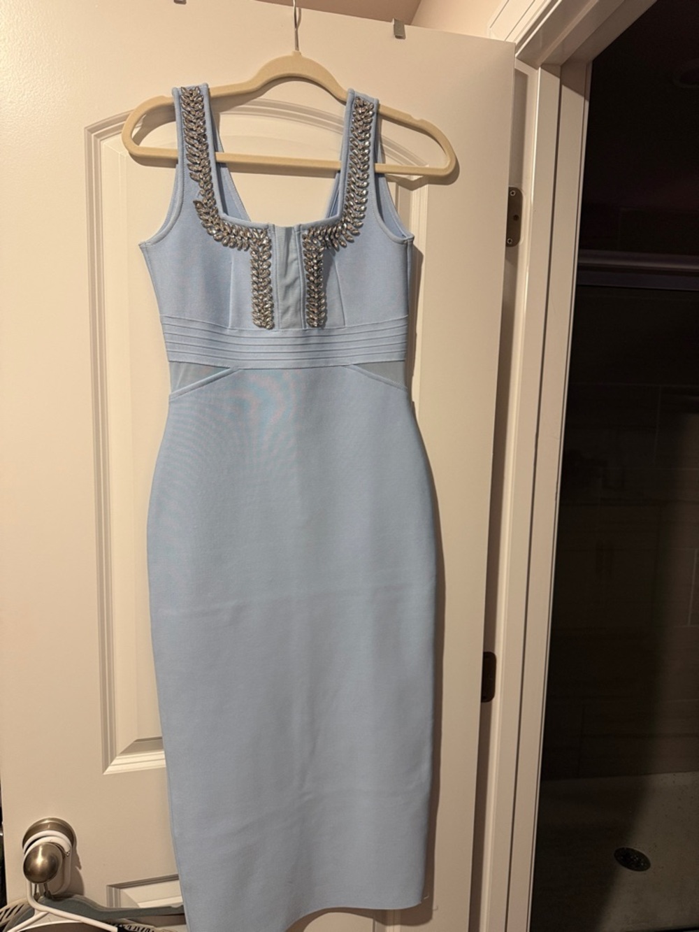 Sleeveless Embellished Light Blue Midi Dress